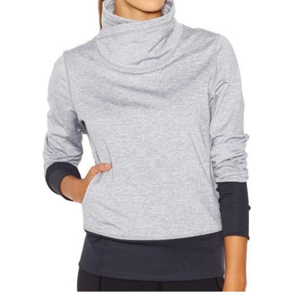 Lucy Cardio Sculpt Funnel Neck Pullover Sweatshirt Kangaroo Pocket